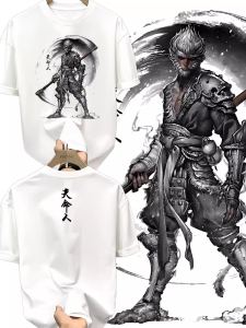 Pure Cotton Short Sleeve T-Shirt Mens Game Character Printed Sweat-wicking Standard Fit round Neck Top for All Seasons