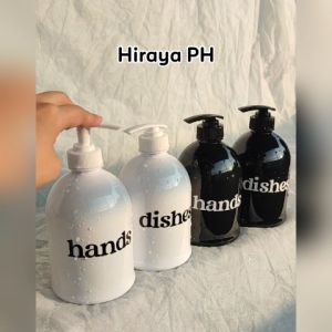 Hiraya PH Soap Dispenser 500 ml Hands and Dishes Pump Bottle Bell Type | Minimalist Black and White | Waterproof Labels