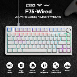 Aula F75 Wired Gaming Keyboard 75% RGB Backlight ABS Keycap Gasket Structure Hot Swappable Office Mechanical Keyboards With Knob