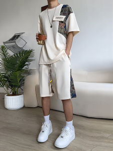 New Chinese Style Bear Short Sleeve T-Shirt Set Sporty Casual Summer Wear for Men Teenagers Polyester Fiber Short Pants