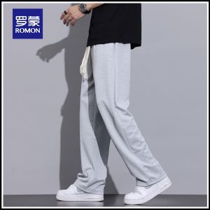 ROMON | Romon Mens Casual Pants Straight Leg Loose Fit Long Trousers Spring Autumn New Style Sporty Khaki Sweatpants Fashion Urban Business Casual