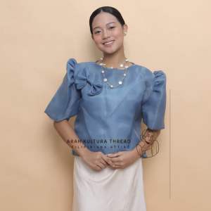 Modern Filipiniana Kimona with puffed sleeves and(Small)detachable ribbon for cultural events and festive occasions.