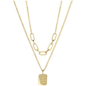 Double Layer Letter Pendant Necklace Womens Luxury Minimalist Square Tag Lockbone Chain Gold Color  out Fashion Jewelry