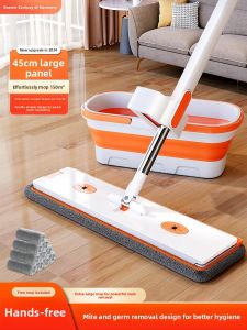 MONLEYTA | Hand Wash Free German Style Flat Mop Wet And Dry Dual Purpose Household Mop One Mop Clean Stainless Steel Rod Microfiber Cloth