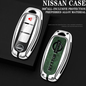 Car Key Case Cover Bag Alloy Leather For Nissan Almera X Trail Grand Livina Navara Serena C27 Qashqai Terra Patrol Sylphy Juke Teana 2019 2020 2021 2022 Smart Remote Holder Shell Car Styling Accessories
