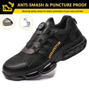 Rotating Button Work Boots Men Safety Shoes Steel Toe Breathable Lightweight Men Construction Work Shoes Security Sneakers