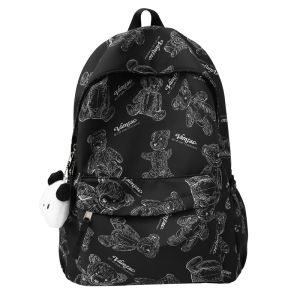 Japanese Style Ins Print Bear Schoolbag Female College Student Minimalist Backpack High School Junior High School Student Easiest for Match Girls Backpack
