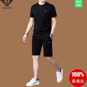 Gabbanie Summer New Mens Casual Sports Suit Short Sleeve T-Shirt Silk Thin Mens Wear Comfortable Breathable Lightweight