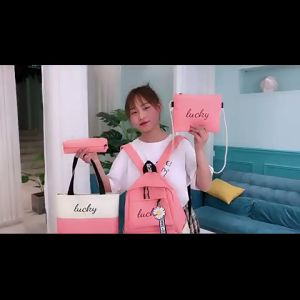 Tas Ransel Set Wanita Sekolah Multifungsi 4 IN 1 Backpack Set Isi 4 pcs