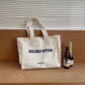 Large Capacity Canvas Tote Bag with Letter Print for Commuting And Fitness Casual Style Shoulder Bag by Lost Chill