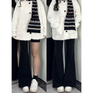 QIANCHANGNAAI | Big Size Plus Velvet Black Slightly Flared Elastic Slim Fit Jeans