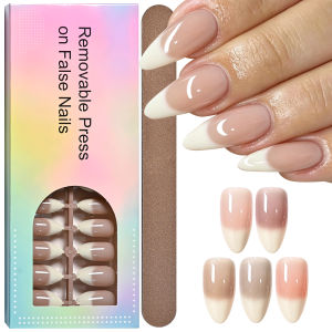 150Pcs 5Colors Ombre French Fake Nails Tips Glossy Nude White Medium Almond Press On Nails Elegant Minimalist Women Manicure TD