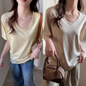 Miiow | Slim Fit Solid Color Short Sleeve Base Shirt Womens Lazy Feeling T-Shirt Summer New Style Thin MiiOW Cat Person Base Top