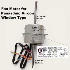 Fan Motor for Panasonic Air Conditioner Window Type - 230V 60Hz 39W Yellow - 4.724 in x 3.819 in x 4.252 in - 12 cm x 9.7 cm x 10.8 cm - 6P F400VAC - Jiangsu Sanjiang Electric Group Co. LTD.