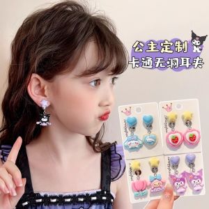 1Pair Sanrio Kuromi Hello Kitty Cinnamoroll Melody Ear Clip Cartoon Cute Sweet Girl Creative Exquisite Pendant Earrings Jewelry Gift