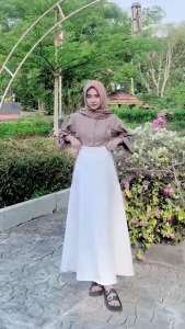 Audy Skirt - Korean Loose Maxi Skirt Rok Wanita Anti Kusut Polyester - Rok Flare Wanita - Rok Basik Polos - Maxi Skirt Rok Mayung Panjang