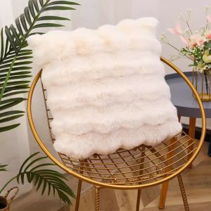 Rabbit Hair Fluffy Velvet Pillow Sofa Bed Office Lumbar Support Thick