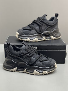 Mens Outdoor Casual Shoes Leather Upper Thick Bottom Heightening Dad Shoes Fashionable Low Cut Sports Sneakers for Autumn