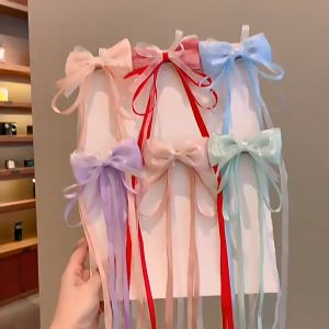 YOUJ 2pcs Korean Bow Tassel Ribbon Hair Clips Women Girls Hairpin Hair Styling Tools Princess Hair Accessories