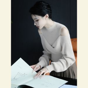 SHANGSHA | Stylish Maturity Off Shoulder Layered Look Knitwear
