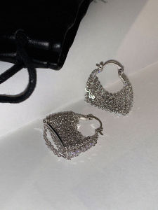Fashion Silver Cold Style Full Diamond Multi-Layer Tassel Bag Earrings Female Special-Interest Design Classy Ear Clip Earrings Earrings
