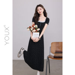 YOUXIANG | Đầm A-Line Hoa Cổ Vuông Ghép Mới