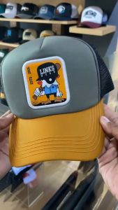 LINKSWEAR Topi Jaring Pria Trucker Hat Jaring Pria Dewasa Tan Black LTTCRTBA088