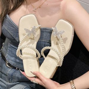 Dép Xỏ Ngón Đế Xuồng Đính Đá Rhinestone Cho Nữ Mùa Hè 2023 Dép Cao Gót Hở Mũi Phong Cách Hàn Quốc Thường Ngày