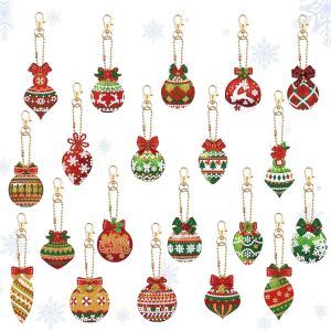 20 sets of DIY snowflake/Deer/tree/Diamond art painting kits double-sided keychain diamond bag decoration
