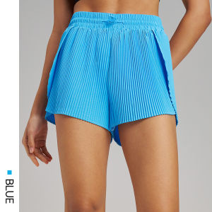 Stretch Outdoor Activities Gym Shorts for Summer Training Womens Quick Dry Sport Pleated Shorts with Hidden Pocket