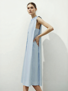 AMII | Business Style Elastic Rope Drawstring Cotton Wide Shoulder Loose Cutting Womens Dress