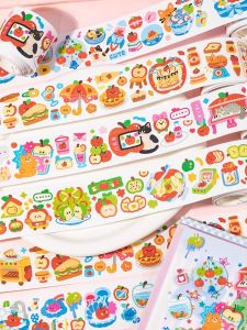 Cute Cartoon Apple Cat Sticky Notes Decorative Paper Tape for Bullet Journal DIY Scrapbooking Stickers Business Supplies