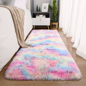 VIKAMA Childrens Room Tie-Dye Wool And Silk Carpet - Ins Nordic Plush Sofa Room Bedroom Bedside Rug Shade For Home Decoration