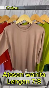 Atasan Kaos Wanita Slit Lengan 7/8 Spandex Rayon