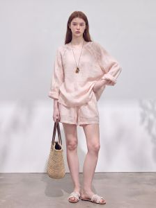 GULILI | Pastel Knowledge Linen Pink Long-sleeve Shirt and Shorts Set