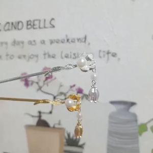 Trâm cài tóc tiểu liên hoa gắn ngọc tua ngắn cài tóc hoa sen nhỏ phong cách cổ trang