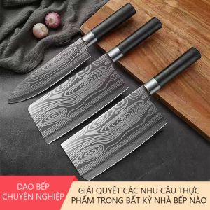 Bộ 3 Dao Làm Bếp Thép Damascus Chuyên Dụng Cực Kỳ Sắc Bén Không Bám Vết Chống Ăn mòn Chống Chịu Nhiệt Cao Giữ Bén Bền Lâu