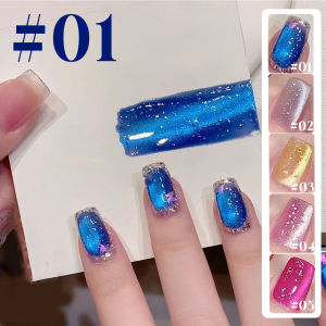 12ML 1-8PCS Beach Essentials Summer Nails Hot Selling Rose Red Sparkling Water Cat Eye Magnet Gel Polish Blue Gold Gel Nail Art