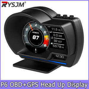 RYSJM | OBDⅡ+GPS Smart Gauge P6 HUD Speedometer Car Diagnostic Tool Water Temp Turbo Pressure Fault Code Elimination Car Head up Display
