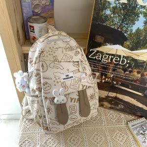 Balo Hoạt Hình Thỏ Tai Thỏ Dung Tích Lớn Cho Nữ Sinh Viên Đại Học Trung Học Phổ Thông Thiết Kế Graffiti Túi Đeo Vai Đôi