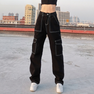 High Waist Loose Wide Leg Cargo Pants Womens Street Style Denim Workwear Trousers Comfortable Fit Long Pants Autumn Collection