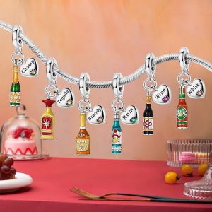 Original Charm Bead Pendent 925 Sterling Silver Red Wine Champagne Whiskey Charm Fit Bracelet Bangle Necklace Woman Jewelry Gift