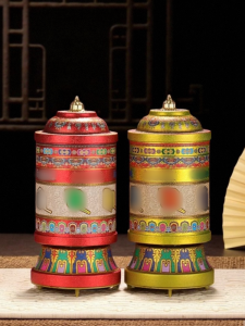 Home Decor Tibetan Electric Mantra Wheel Alloy Desktop Ornaments Festive Gifts from Fujian Province Chinese Art Style