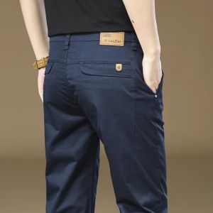 Spring Autumn Mens Casual Straight Leg Work Pants Business Dress Trousers Wear Resistant Comfortable Fit mid Waist Zipper