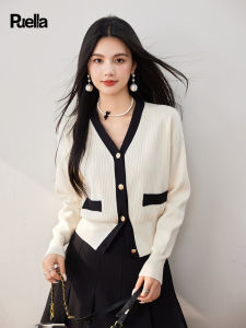 Puella | French Chic V-Neck Color Block Knit Cardigan for Women