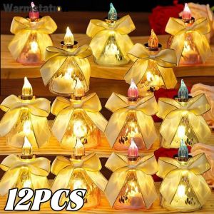 1/12PCS Flameless Led Candle Christmas Wedding Party Decoration Table Lamp Bowknot Electronic Battery-Power Tealight Candles