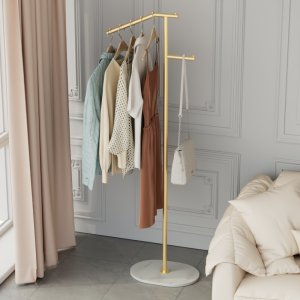 Coat Rack Floor Bedroom Hanger Minimalist Gold Stone Plate Small Cloth Rack For Home Living Room Pannier Bag Shelf