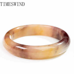 TIMESWIND Natural Original Golden Silk Jade Quartzite Violet Women Fashion Flat Bangle Jewelry for Gift with Certificate