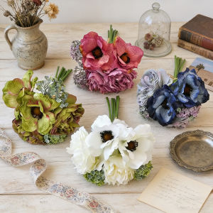 2Pcs Poppy Peony Sea Anemone Flower Silver Lily Artificial Flowers Home Decor Room Wedding Bridal Bouquet Christmas Decorations