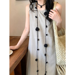 Black Flower Necklace Womens Long Striped Trendy Design Sensation Waist Chain Accessory Versatile Fashion Jewelry Accessory